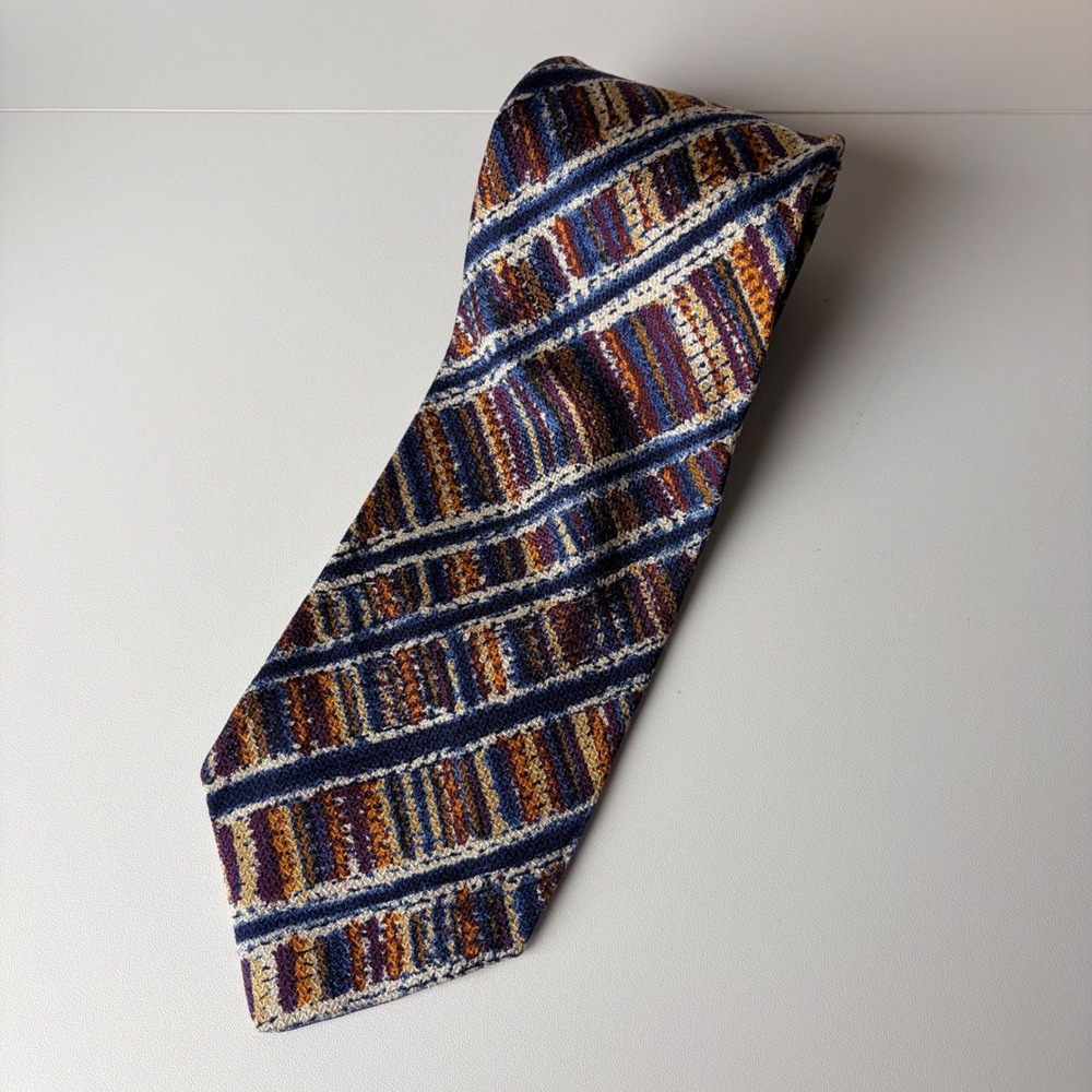 Missoni Cravatte Mens Silk Tie Blue Purple Gold Geometric Woven Made in Italy‎